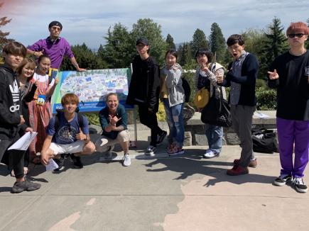 動物園で記念撮影